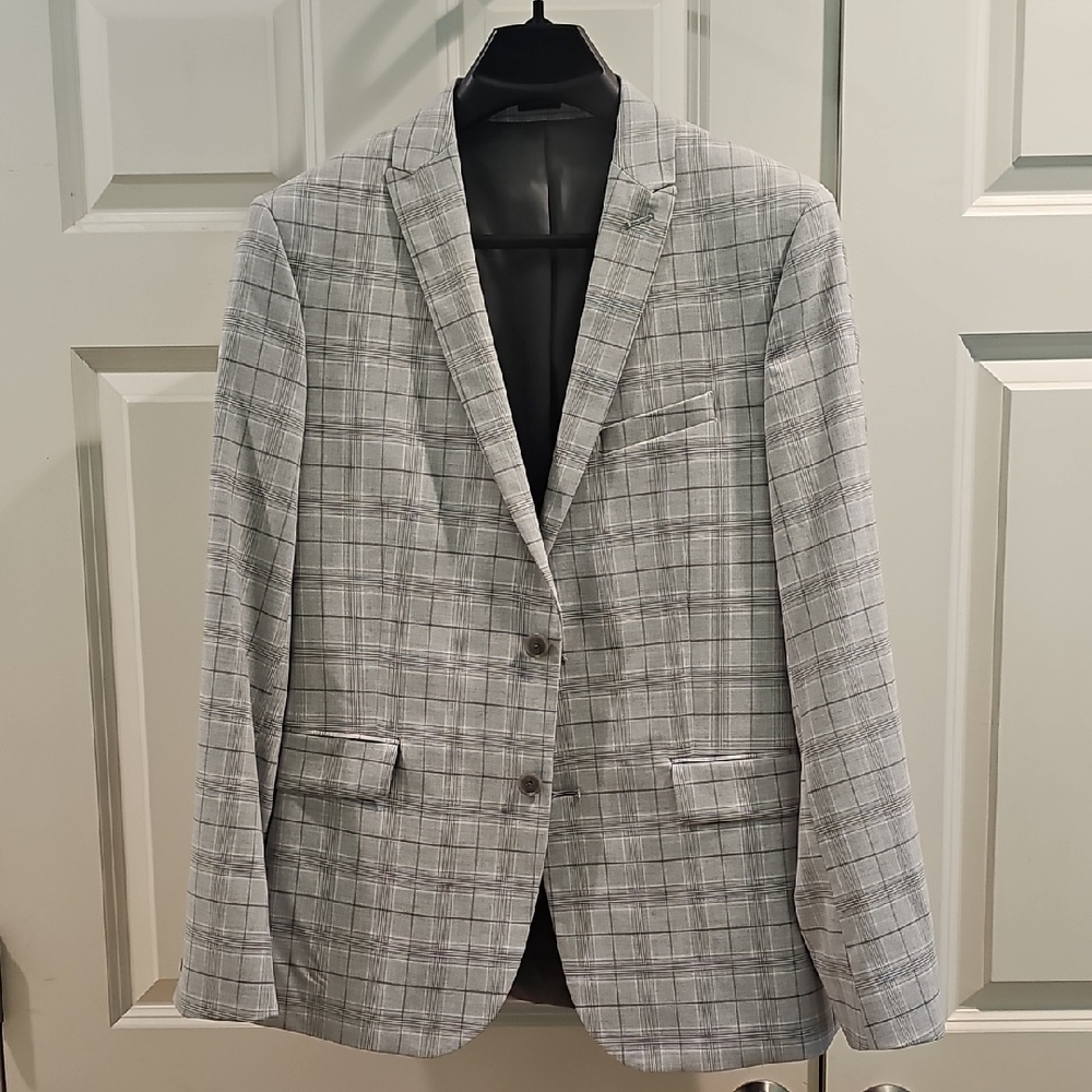 JF J.Ferrar Light Gray Checkered Blazer